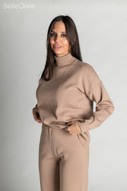 Soothing Sandstone Comfortable & Cozy Beige Loungewear Set For Women - BelleDore