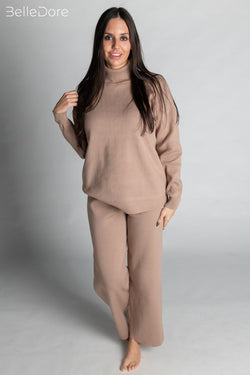 Soothing Sandstone Comfortable & Cozy Beige Loungewear Set For Women - BelleDore