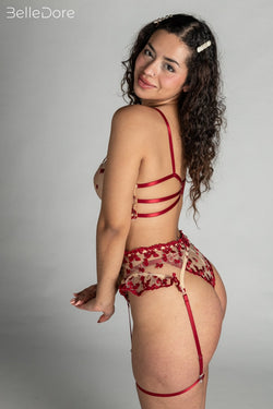 Nude Romance Hearts Sensual And Flirty Red Lingerie Set For Women - BelleDore